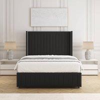 BSSPOKE Luna Plush Velvet Divan Bed 54 Headboard & Mattress & No Drawers in Black | Size: Small Double