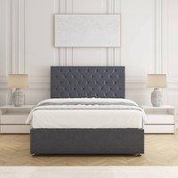 BSSPOKE Mia Plush Velvet Divan Bed Set 24 Headboard & Mattress & No Drawers in Charcoal | Size: Double