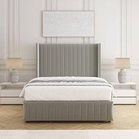 BSSPOKE Luna Plush Velvet Divan Bed 54 Headboard & Mattress & No Drawers in Silver | Size: King