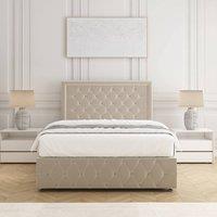 BSSPOKE Lena Divan Bed Plush Velvet 24 Headboard Mattress & No Drawers in Cream | Size: King