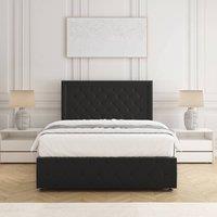 BSSPOKE Lena Divan Bed Plush Velvet 24 Headboard Mattress & No Drawers in Black | Size: Small Double