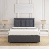 BSSPOKE Canes Divan Bed Set Plush Velvet 24 Headboard & Mattress No Drawers in Charcoal | Size: Single
