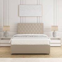 BSSPOKE Mia Plush Velvet Divan Bed Set 24 Headboard & Mattress & No Drawers in Cream | Size: King