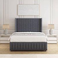 BSSPOKE Luna Plush Velvet Divan Bed 54 Headboard & Mattress & No Drawers in Charcoal | Size: Single