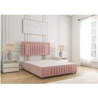 BSSPOKE Lily Divan Bed Plush Velvet 24 Headboard & 4 Drawers No Mattress in Pink | Size: Double