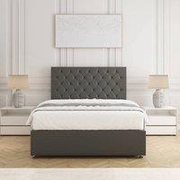 BSSPOKE Mia Plush Velvet Divan Bed Set 24 Headboard & Mattress & No Drawers in Grey | Size: Single