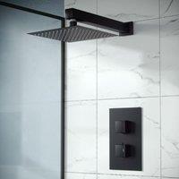 Nes Home Matte Black Concealed Thermostatic Overhead 250mm Square Rainfall Shower Mixer Set