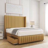 BSSPOKE Luna Velvet Divan Bed 54 Headboard2 Drawers Footend & No Mattress in Mustard | Size: King