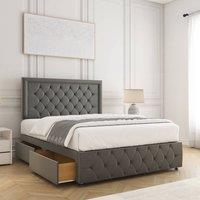 BSSPOKE Lena Divan Bed Plush Velvet 24Headboard 2Drawers Footend &Mattress in Grey | Size: Super King