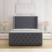 BSSPOKE Florida Velvet Divan Bed 54Headboard &Footboard Mattress & No Drawers in Charcoal | Size: Small Double