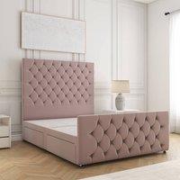 BSSPOKE Maya Velvet Divan Bed 54Headboard & Footboard 4Drawers & No Mattress in Pink | Size: King