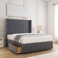 BSSPOKE Luna Velvet Divan Bed 54 Headboard2 Drawers Footend & No Mattress in Charcoal | Size: King