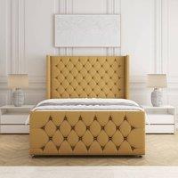 BSSPOKE Florida Velvet Divan Bed 54Headboard &Footboard Mattress & No Drawers in Mustard | Size: Double