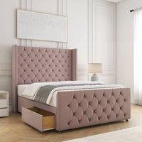 BSSPOKE Florida Divan Bed Velvet 54Headboard & 20Footboard 2Drawers Mattress in Pink | Size: Super King