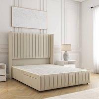 BSSPOKE Luna Plush Velvet Divan Bed 54 Headboard & No Mattress No Drawers in Cream | Size: Double