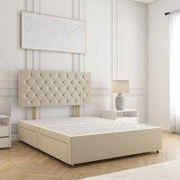 BSSPOKE Mia Divan Bed Plush Velvet 24 Headboard & No Mattress No Drawers in Cream | Size: Super King