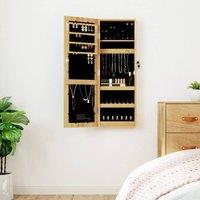 Berkfield Home Mirror Jewellery Cabinet with LED Lights Wall Mounted in Brown