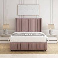 BSSPOKE Luna Plush Velvet Divan Bed 54 Headboard & Mattress & No Drawers in Pink | Size: Super King