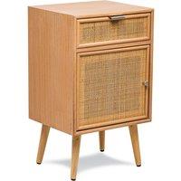 Nordlys Scandinavian Wooden Bedside Table with Rattan Drawer in Brown
