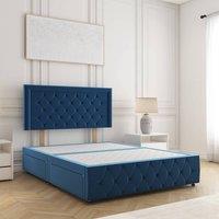 BSSPOKE Lena Divan Bed Plush 24 Headboard 2Drawers Same Side & No Mattress in Blue | Size: Super King