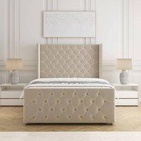 BSSPOKE Florida Velvet Divan Bed 54Headboard &Footboard Mattress & No Drawers in Cream | Size: Small Double