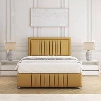 BSSPOKE Lily Divan Bed Plush Velvet 24 Headboard & Mattress No Drawers in Mustard | Size: Super King
