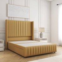 BSSPOKE Luna Plush Velvet Divan Bed 54 Headboard & No Mattress No Drawers in Mustard | Size: Double