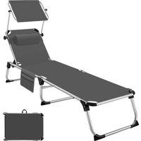 tectake Aurelie aluminum sun lounger, upholstered, foldable in Grey | Size: 1 Seater