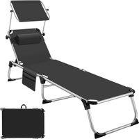 tectake Aurelie aluminum sun lounger, upholstered, foldable in Black | Size: 1 Seater
