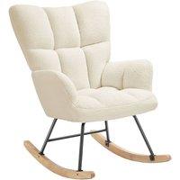 tectake Rocking Chair Torve Plush Padding, Quilted Pattern, Wooden Runners in Beige