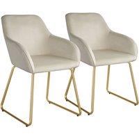 tectake Dining Chair Jeane Set Of 2 - Velvet Look Cream/Gold in Cream | Size: 2 Pack