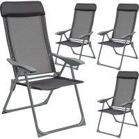 tectake 4 Folding Aluminum Garden Chairs with Headrests in Dark Grey | Size: 4 Person