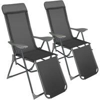tectake 2 folding aluminum garden chairs with headrest & footrest in Dark Grey | Size: 2 Seater