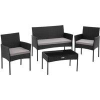 tectake Rattan Garden Furniture Palese - for 4 people, weather resistant in Black | Size: 4 Person