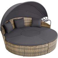 tectake Sun Lounger Santorini - modular garden furniture set with shade canopy in Natural | Size: 4 Person