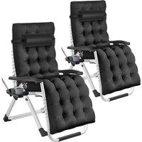 tectake Sun Lounger Cloud - folding, adjustable backrest & footrest in Black | Size: 1 Seater