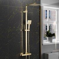 Nes Home Brushed Brass Square Exposed Thermostatic Shower Kit in Metallic Gold