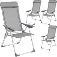 tectake 4 Folding Aluminum Garden Chairs with Headrests in Grey | Size: 4 Person