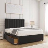 BSSPOKE Florence Plush Velvet Divan Bed Set 24 Headboard 4Drawers & Mattress in Black | Size: Super King