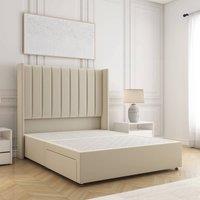 BSSPOKE Hannah Divan Bed Plush Velvet 54 Headboard & No Drawers No Mattress in Cream | Size: Small Double