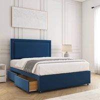 BSSPOKE Ella Plush Velvet Divan Bed 24 Headboard 4Drawers & Mattress in Blue | Size: Small Double