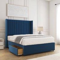 BSSPOKE Manhattan Divan Bed Plush 54Headboard 2Drawers Footend & No Mattress in Blue | Size: King