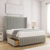 BSSPOKE Luna Velvet Divan Bed 2 Drawers 54 Winged Panel Headboard& Footboard in Silver | Size: Super King