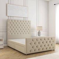 BSSPOKE Maya Plush Velvet Divan Bed 54Headboard 2Drawers Footend No Mattress in Cream | Size: King
