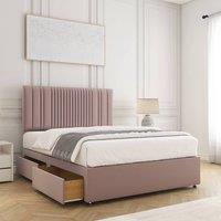 BSSPOKE Florence Velvet Divan Bed 24 Headboard 2Drawers Same side Mattress in Pink | Size: Double