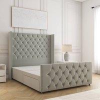 BSSPOKE Florida Divan Bed Plush Velvet 54 Headboard No Mattress No Drawers in Silver | Size: Super King