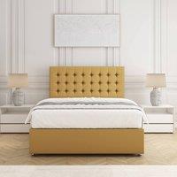 BSSPOKE Maria Velvet Plush Divan Bed Set 24 Headboard & Mattress No Drawers in Mustard | Size: Super King