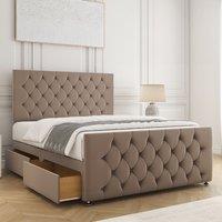BSSPOKE Maya Plush Velvet Divan Bed 24Headboard 2Drawers Same Side & Mattress in Bronze | Size: Double