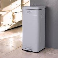 Charles Bentley 30 Litre Steel Square Retro Kitchen Pedal Waste Bin in Light Grey