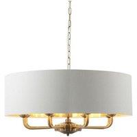 Netlighting Highclere Single Shade Pendant Ceiling Lamp Antique Brass Plate Vintage White Fabric in Gold